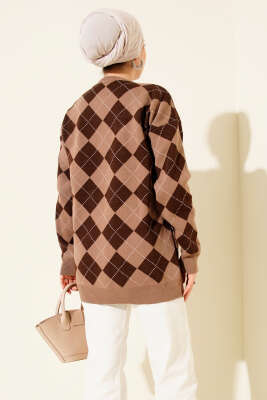 Küçük Baklava Desenli Triko Tunik Latte - Tunik