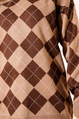 Küçük Baklava Desenli Triko Tunik Latte - Tunik