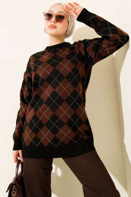 Küçük Baklava Desenli Triko Tunik Siyah - NOVALÜX