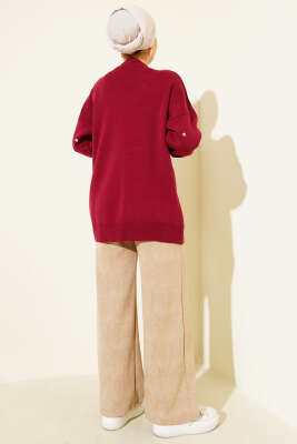 Küçük Kalp Nakışlı Triko Kazak Bordo - Yılın Fırsatı