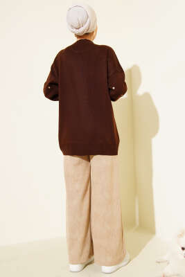 Küçük Kalp Nakışlı Triko Kazak Kahve - Yılın Fırsatı