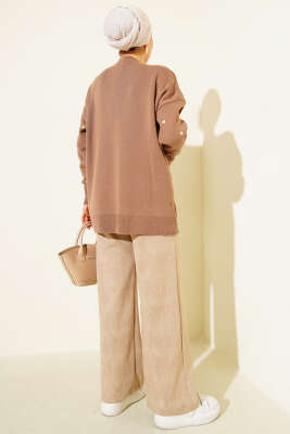 Küçük Kalp Nakışlı Triko Kazak Latte - Yılın Fırsatı