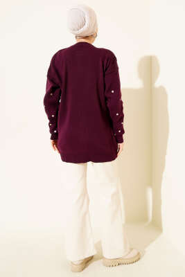 Küçük Kalp Nakışlı Triko Kazak Mor - Triko Kazak