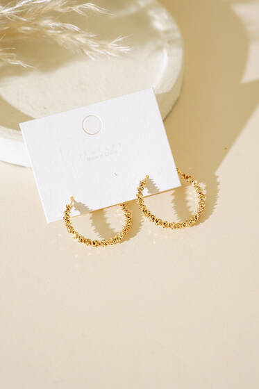 Küçük Taş Detaylı Halka Küpe Gold - Küpe