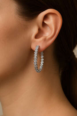 Küçük Taş Detaylı Halka Küpe Gümüş - Küpe