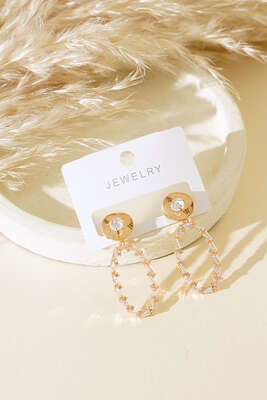 Küçük Taşlı Oval Küpe Gold - Küpe