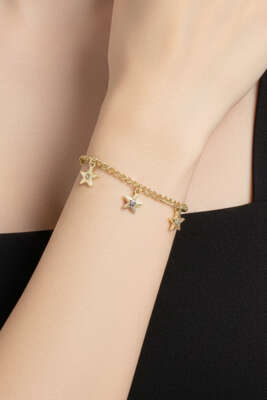 Küçük Yıldız Taşlı Zincir Bileklik Gold - Bileklik