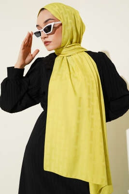 Kum Saati Desen Jakar Şal Yağ Yeşili - Başörtüsü