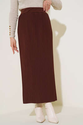 Kumaşı Piliseli Kalem Etek Kahve - Yılın Fırsatı