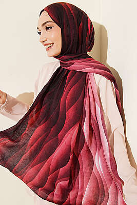 Kumul Degrade Desen Liva Modal Kraş Şal Bordo - MODA KAŞMİR