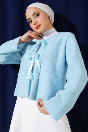 	 Kurdele Bağcıklı Buklet Ceket Bebe Mavi - Ceket