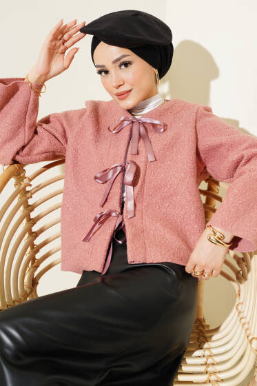 Kurdele Bağcıklı Buklet Ceket Gül Kurusu - Ceket