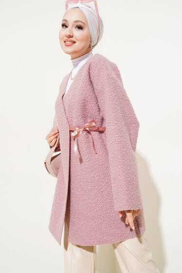 Kurdele Bağlamalı Buklet Ceket Gül Kurusu - Ceket