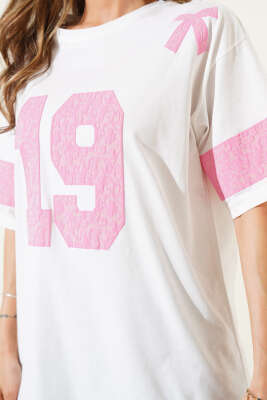 Kurdele Baskılı T-Shirt Pembe - Kadın Giyim Modelleri