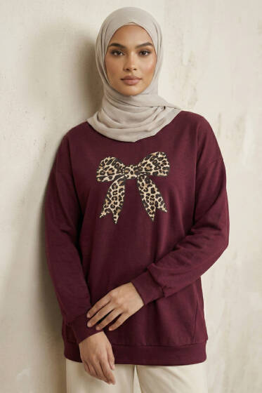 Kurdele Baskılı Tunik Burgonya - Tunik