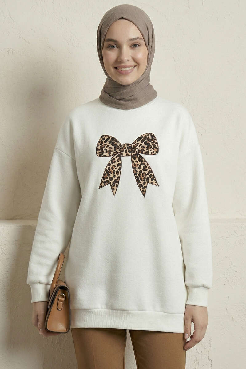 Kurdele Baskılı Tunik Ekru