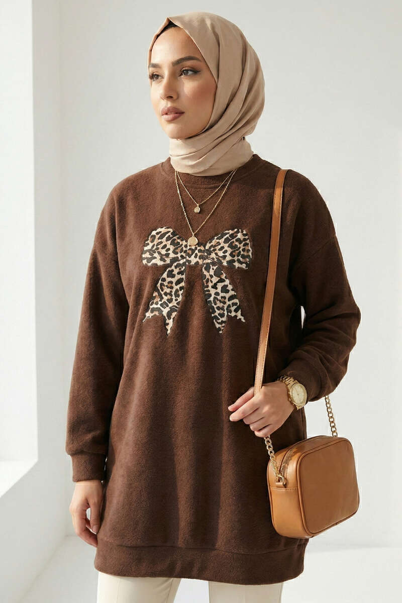 Kurdele Baskılı Tunik Kahve