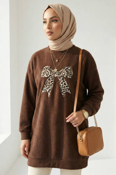 Kurdele Baskılı Tunik Kahve - Tunik