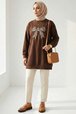 Kurdele Baskılı Tunik Kahve - Tunik