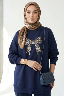 Kurdele Baskılı Tunik Lacivert - TEGOE