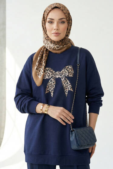 Kurdele Baskılı Tunik Lacivert - Tunik