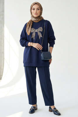 Kurdele Baskılı Tunik Lacivert - Tunik