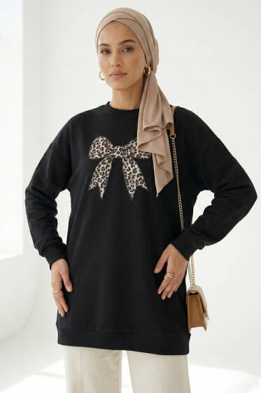 Kurdele Baskılı Tunik Siyah - Tunik