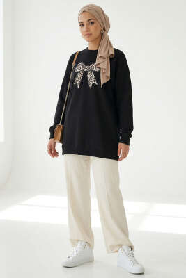 Kurdele Baskılı Tunik Siyah - Tunik