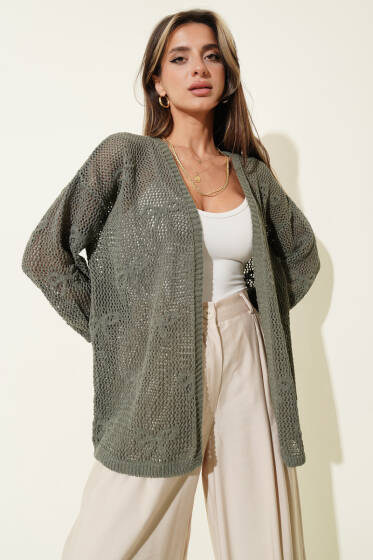 Kurdele Desenli Delikli Hırka Nefti - Hırka