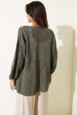 Kurdele Desenli Delikli Hırka Nefti - Hırka