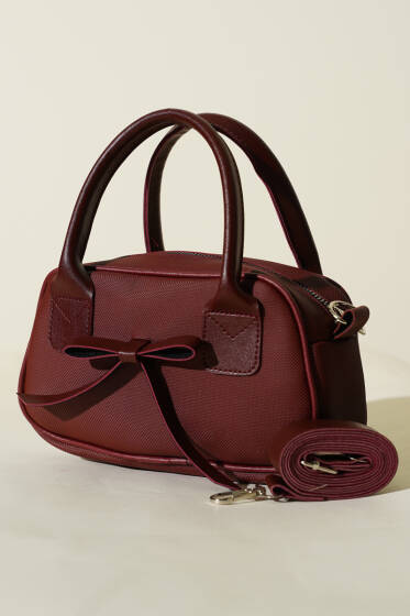 Kurdele Detaylı Kol Çantası Bordo - Kol Çantası