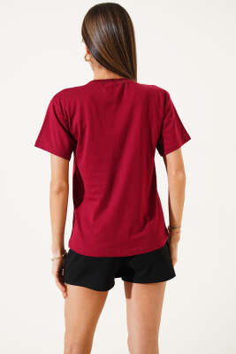 Kurdele Fiyonklu T-shirt Bordo - Yılın Fırsatı
