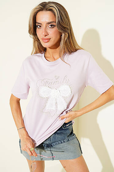 Kurdele Güpürlü T-shirt Lila - Kadın Giyim Modelleri