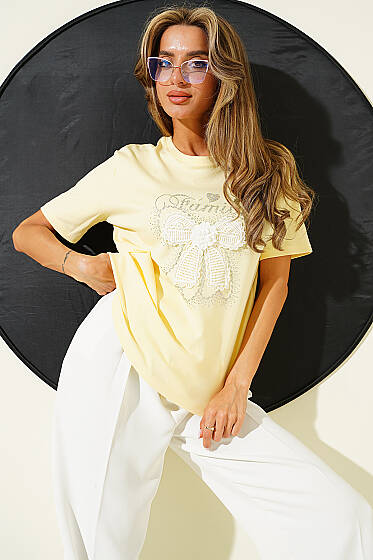Kurdele Güpürlü T-shirt Sarı - Kadın Giyim Modelleri