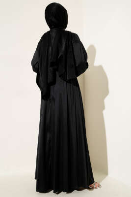 Kurdele Kuşaklı Abiye Elbise Siyah - Tesettür Elbise