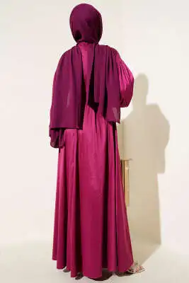 Kurdele Kuşaklı Abiye Elbise Vişne - Tesettür Elbise