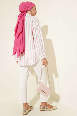 Kurdele Nakışlı Çizgili Gömlek Pembe - 300-500 TL Ürünler