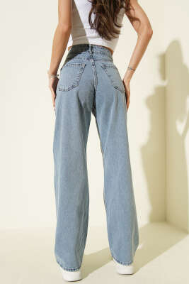 Kurdele Nakışlı Palazzo Kot Pantolon Açık Mavi - Kadın Giyim Modelleri