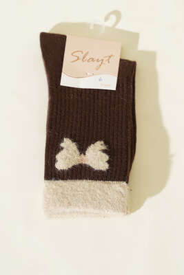 Kurdele Sakal Detaylı Kadın Soket Çorap Kahve - SLAYT