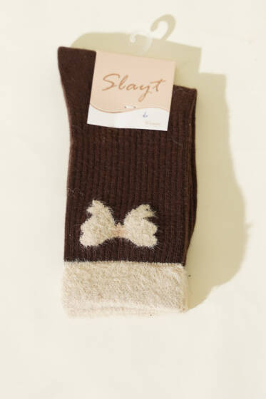 Kurdele Sakal Detaylı Kadın Soket Çorap Kahve - Soket Çorap