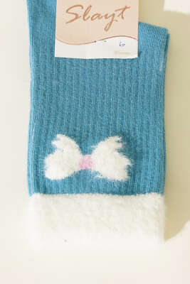 Kurdele Sakal Detaylı Kadın Soket Çorap Mavi - Soket Çorap