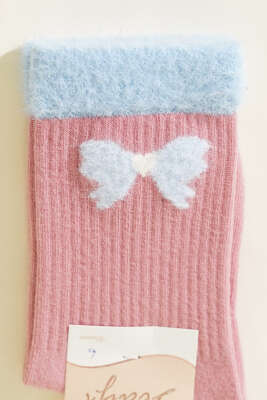 Kurdele Sakal Detaylı Kadın Soket Çorap Pudra - Soket Çorap