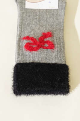 Kurdele Sakallı Detaylı Kadın Soket Çorap Gri - Soket Çorap