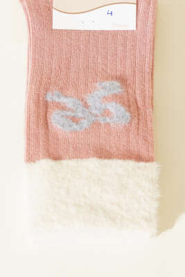 Kurdele Sakallı Detaylı Kadın Soket Çorap Pudra - Soket Çorap