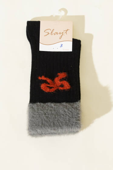 Kurdele Sakallı Detaylı Kadın Soket Çorap Siyah - Soket Çorap