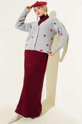 Kurdele Süslemeli Triko Hırka Gri - Hırka