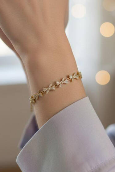 Kurdele Taşlı Bileklik Gold - Bileklik