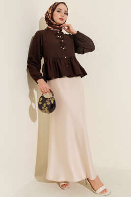 Kurdeleli Fırfır Detaylı Gömlek Kahve - Gömlek