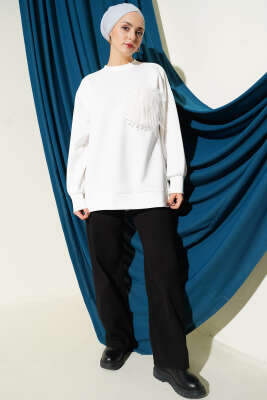 Kürk Cepli Scuba Tunik Beyaz - Tunik