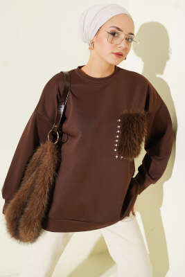 Kürk Cepli Scuba Tunik Kahve - TABLO FASHİON
